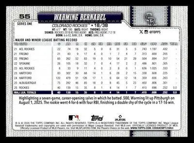 2026 Topps Warming Bernabel #55 RC Colorado Rockies - Baseball Card Single