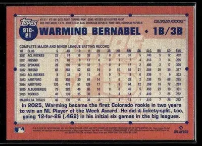 2026 Topps Warming Bernabel #91C-21 1991 Topps 35th Anniv Chrome Rockies - Baseball Card Single