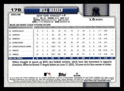 2026 Topps Will Warren #176 New York Yankees - Baseball Card Single