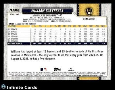 2026 Topps WILLIAM CONTRERAS #192 [Base] Milwaukee Brewers
