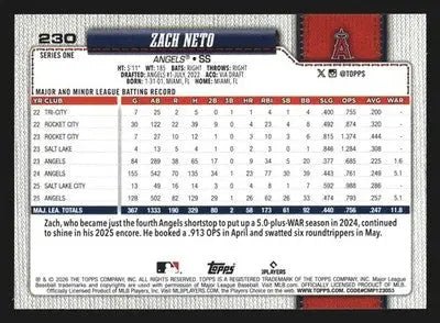 2026 Topps Zach Neto #230 Los Angeles Angels - Baseball Card Single