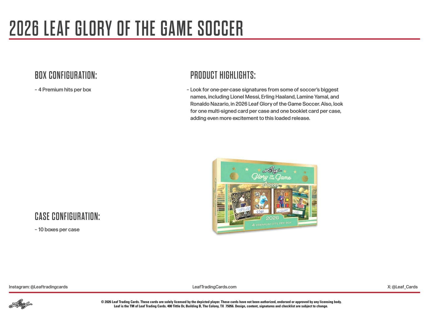 2026 Leaf Glory of the Game Soccer Hobby Box | Columbia Sports Cards | Columbia Hobby - Sports Card Boxes - Toploaders - Card Savers.
