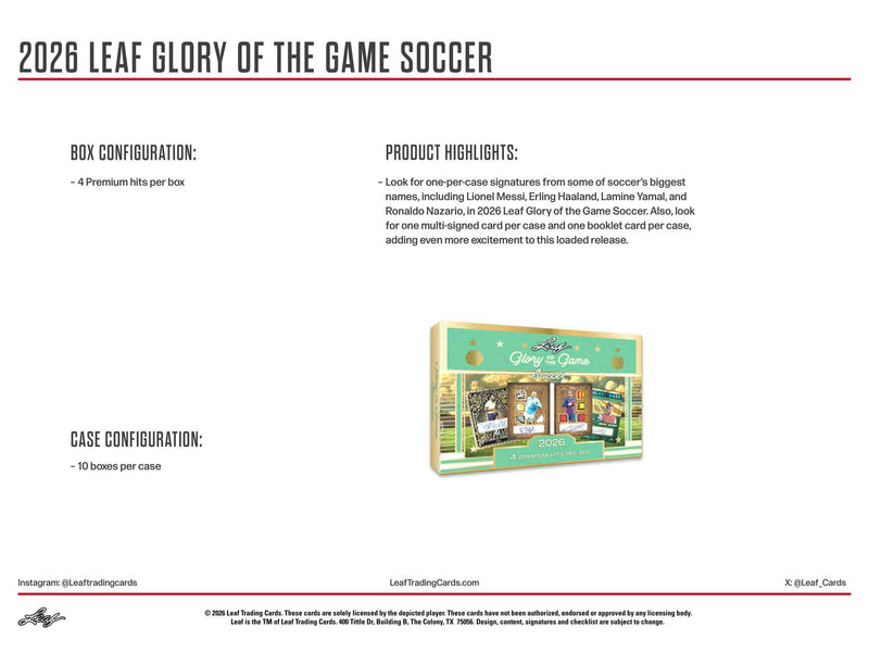 2026 Leaf Glory of the Game Soccer Hobby Box | Columbia Sports Cards | Columbia Hobby - Sports Card Boxes - Toploaders - Card Savers.