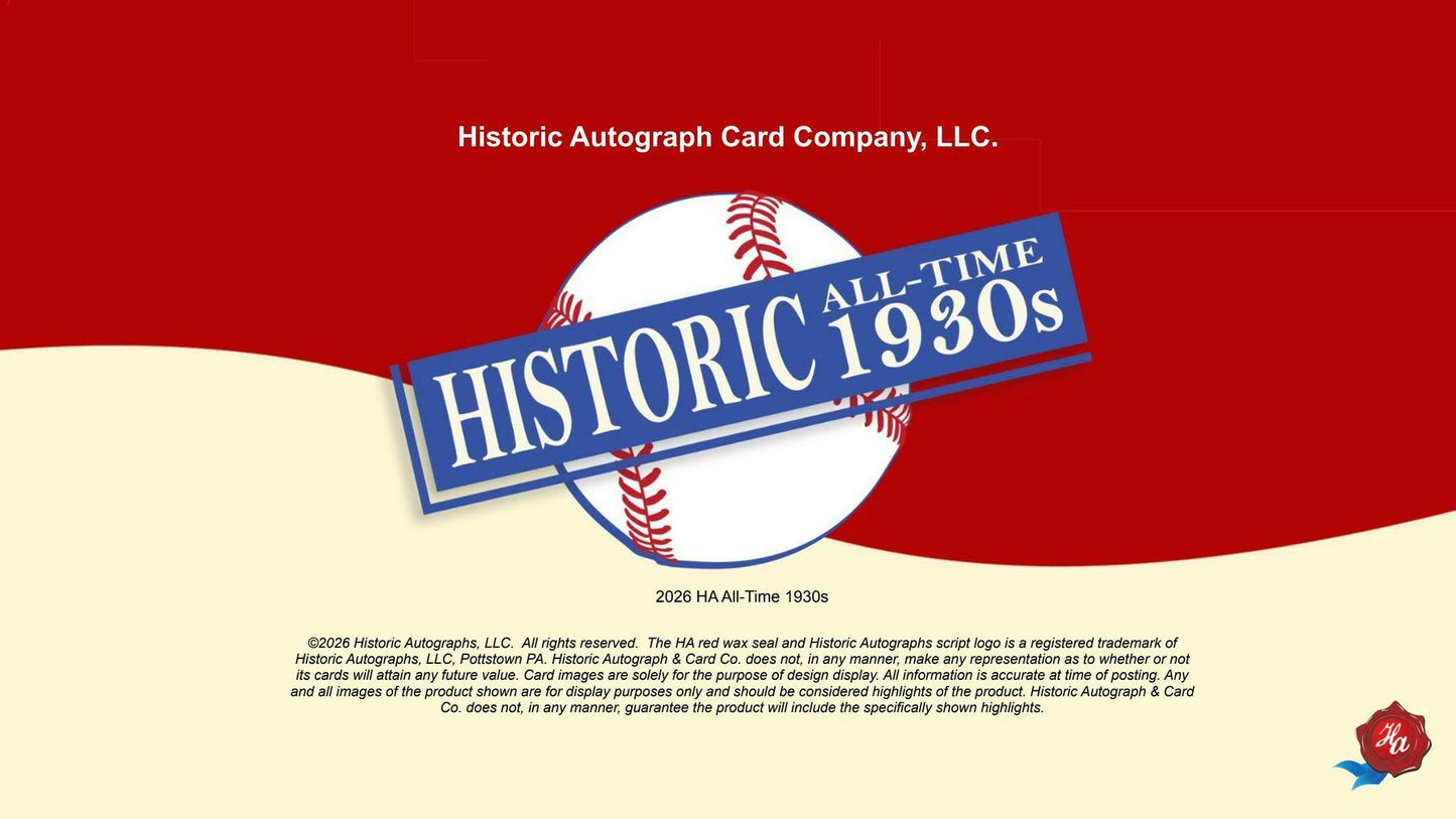 2026 Historic Autographs All-Time 1930s Baseball Hobby Box | Columbia Sports Cards