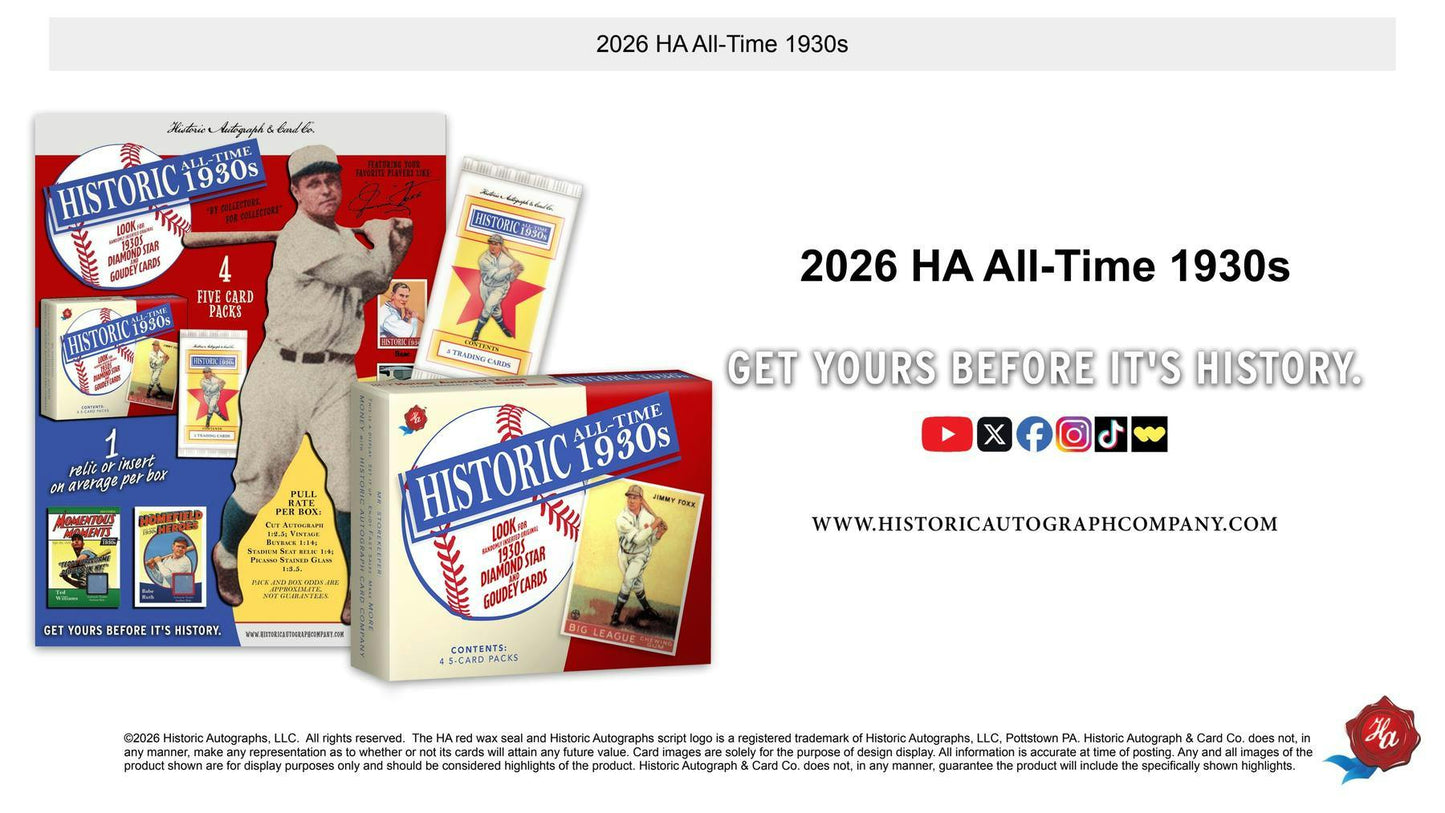 2026 Historic Autographs All-Time 1930s Baseball Hobby Box | Columbia Sports Cards