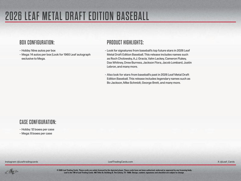 2026 Leaf Metal Draft Baseball Mega Box | Columbia Sports Cards | Columbia Hobby - Sports Card Boxes - Toploaders - Card Savers.