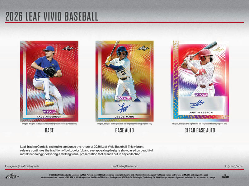 2026 Leaf Vivid Baseball Hobby Box | Columbia Sports Cards | Columbia Hobby - Sports Card Boxes - Toploaders - Card Savers.
