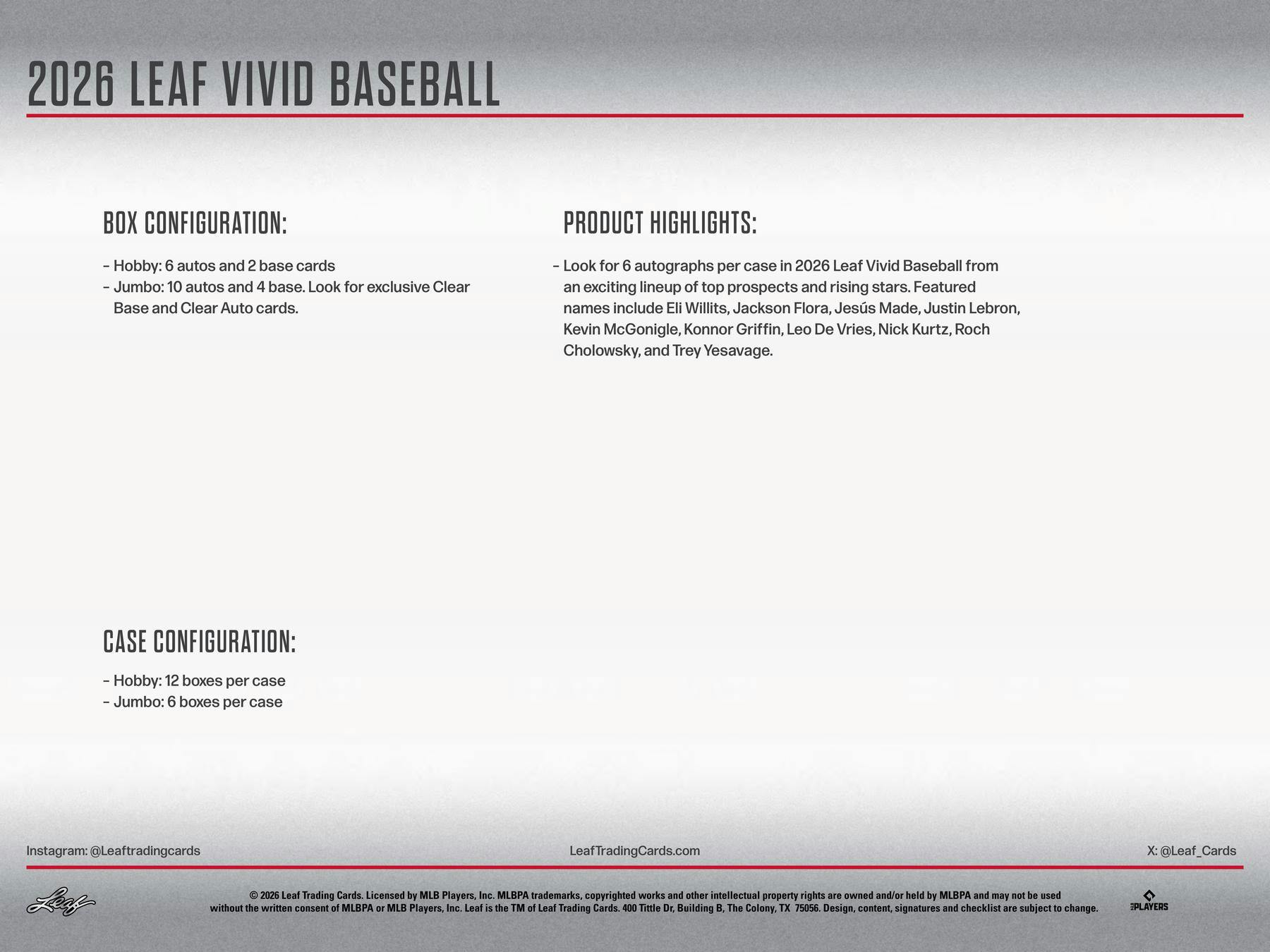 2026 Leaf Vivid Baseball Hobby Box | Columbia Sports Cards | Columbia Hobby - Sports Card Boxes - Toploaders - Card Savers.