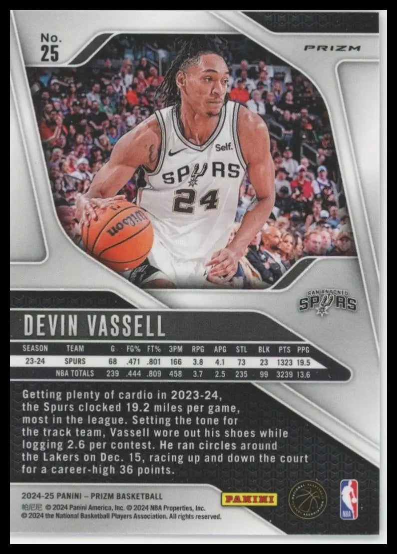 204-25 Panini Prizm Pink Ice Devin Vassell #25 San Antonio Spurs Basketball Card - Basketball Card Single