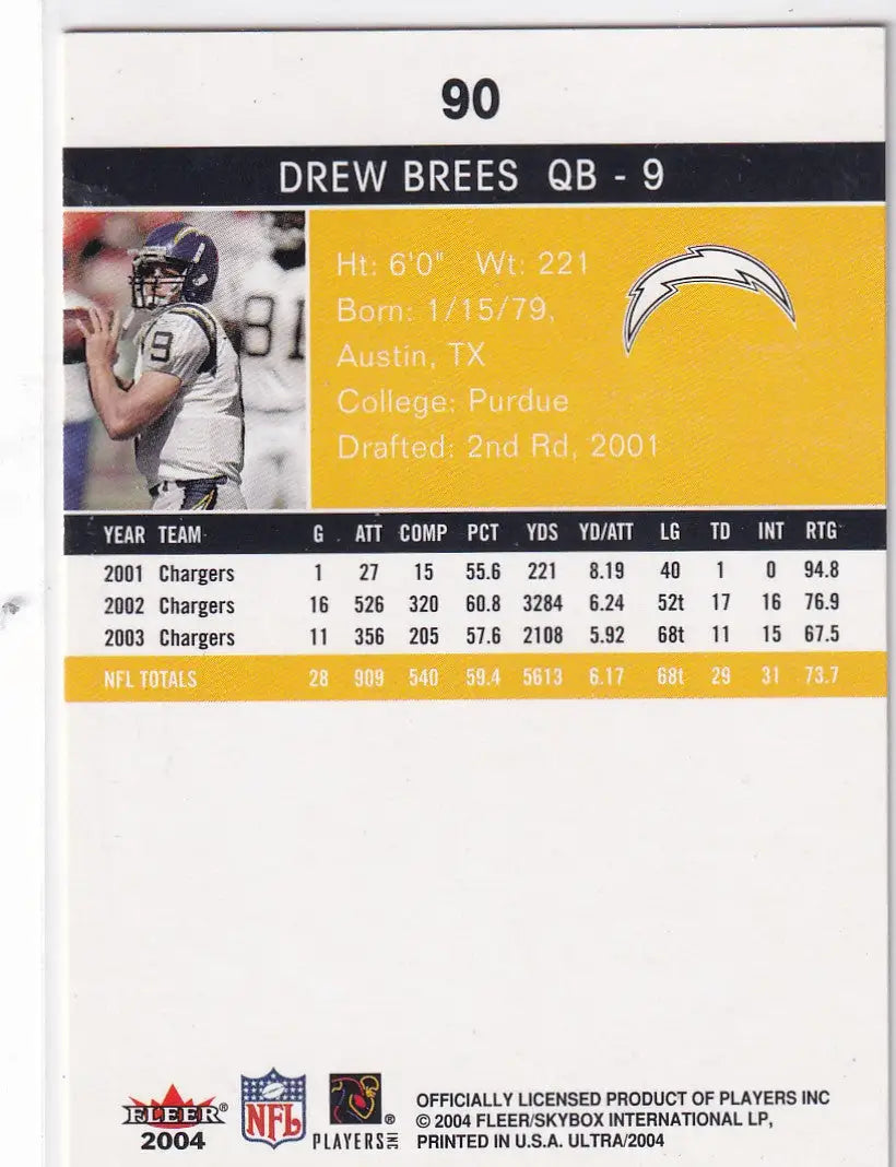 2004 FLEER #90 DREW BREES- LOS ANGELES CHARGERS