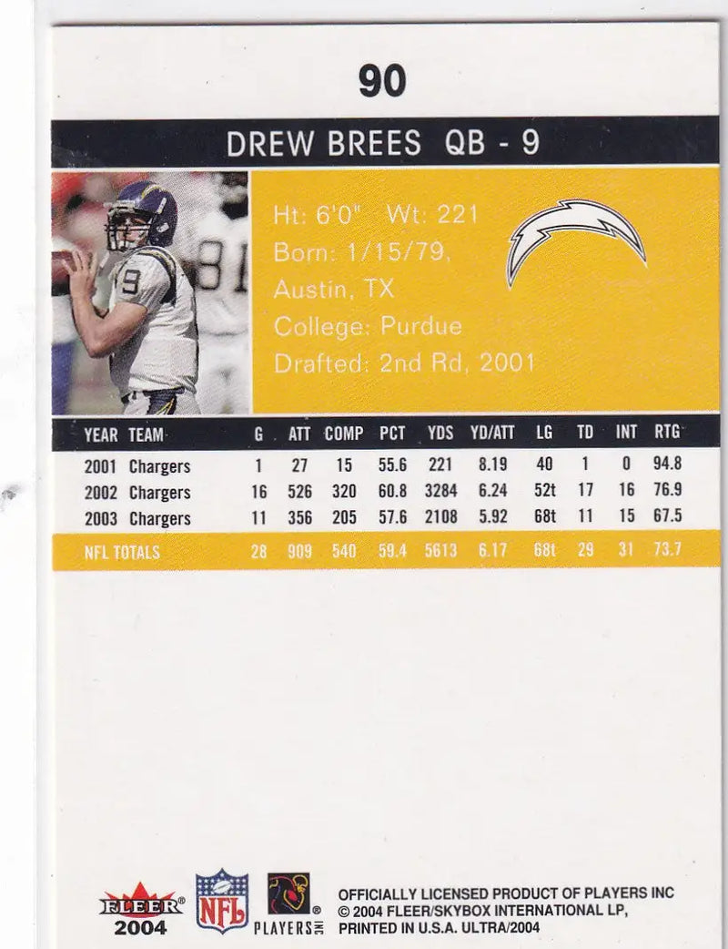 2004 FLEER #90 DREW BREES- LOS ANGELES CHARGERS