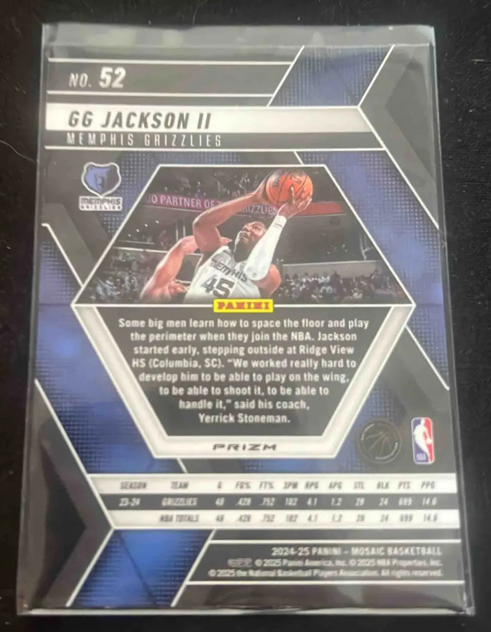 NBA trading card of G.G. Jackson II Memphis Grizzlies Panini Mosiac Prizm Silver