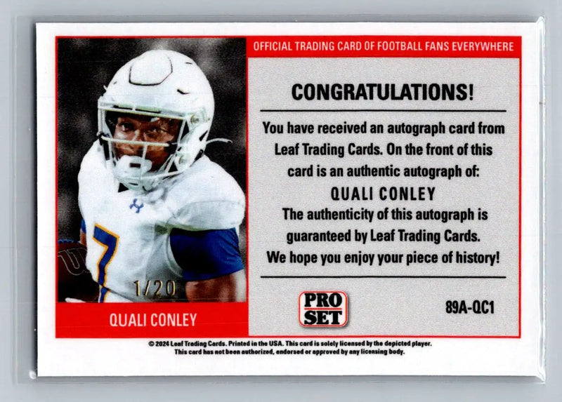 24 Leaf Collective 1989 Pro Set Auto Shimmer Light Blue#89A-QC1 Quali Conley/20 - Football Card Single