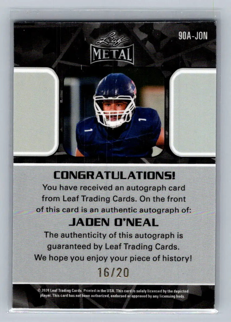 24 Leaf Collective 1990 Leaf Auto Shimmer Light Blue #90A-JON Jaden O’Neal #20 - Basketball Card Single