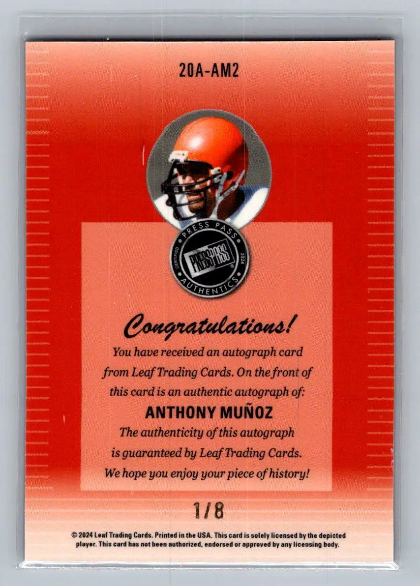 24 Leaf Collective 2000 Press Pass Auto Shimmer Purple #20A-AM2 Anthony Muñoz#8 - Football Card Single
