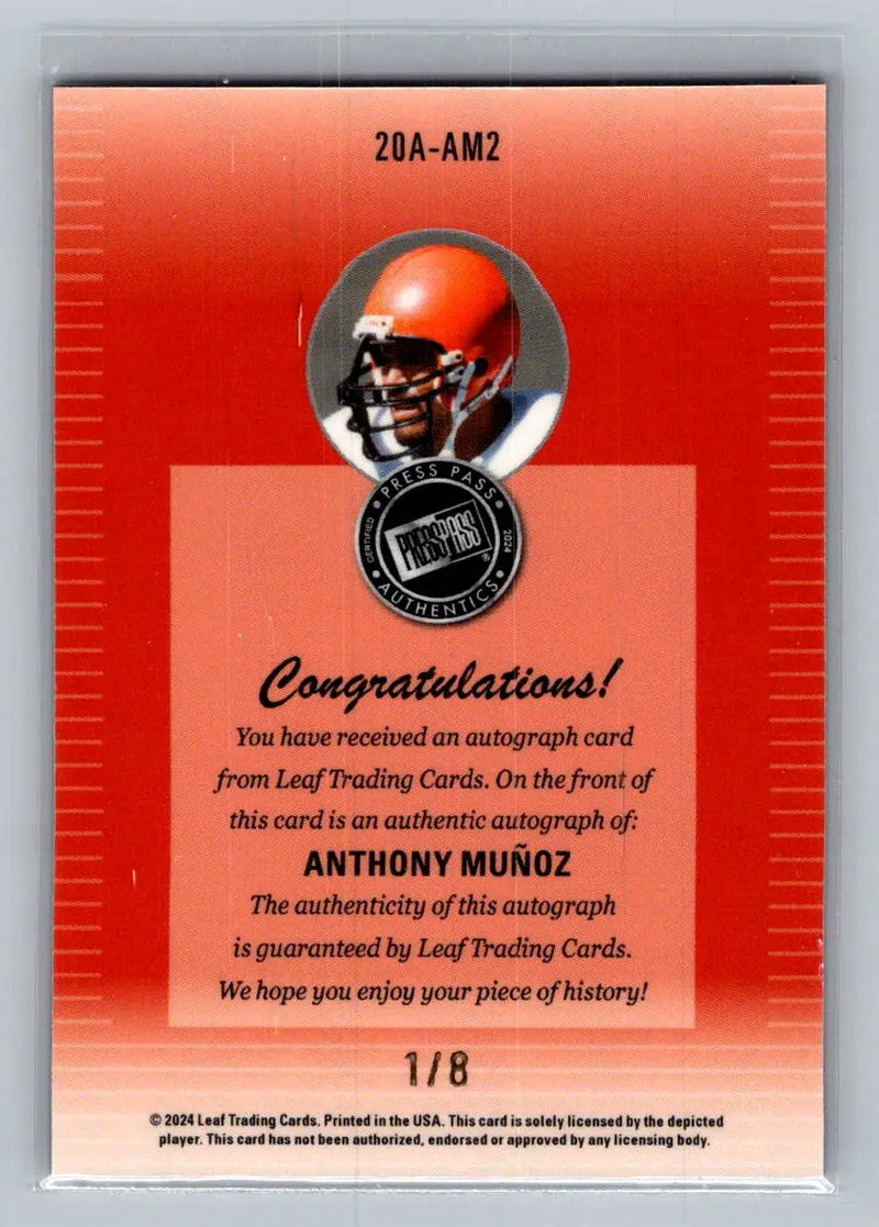 24 Leaf Collective 2000 Press Pass Auto Shimmer Purple #20A-AM2 Anthony Muñoz#8 - Football Card Single