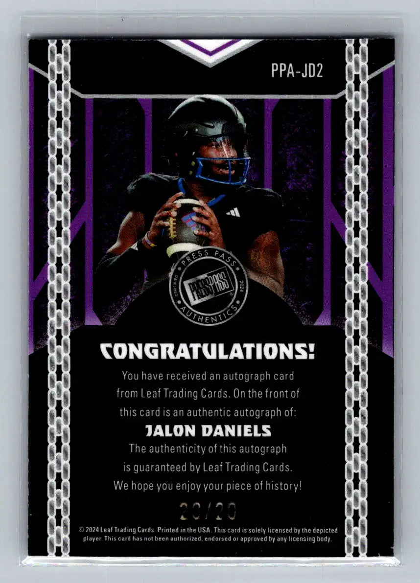 24 Leaf Collective Press Pass Auto Shimmer Light Blue#PPA-JD2 Jalon Daniels /20 - Football Card Single