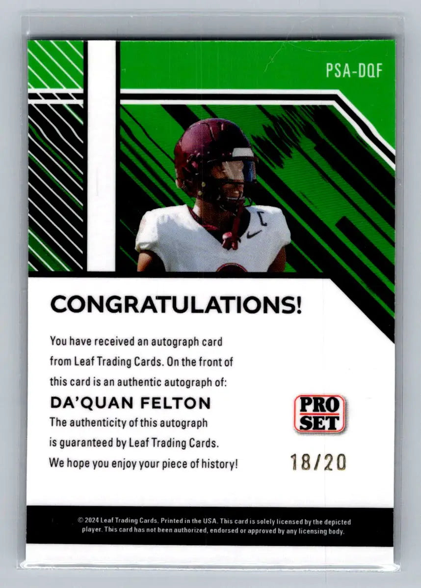 24 Leaf Collective Pro Set Auto Shimmer Light Blue #PSA-DQF Da’Quan Felton #/20 - Other