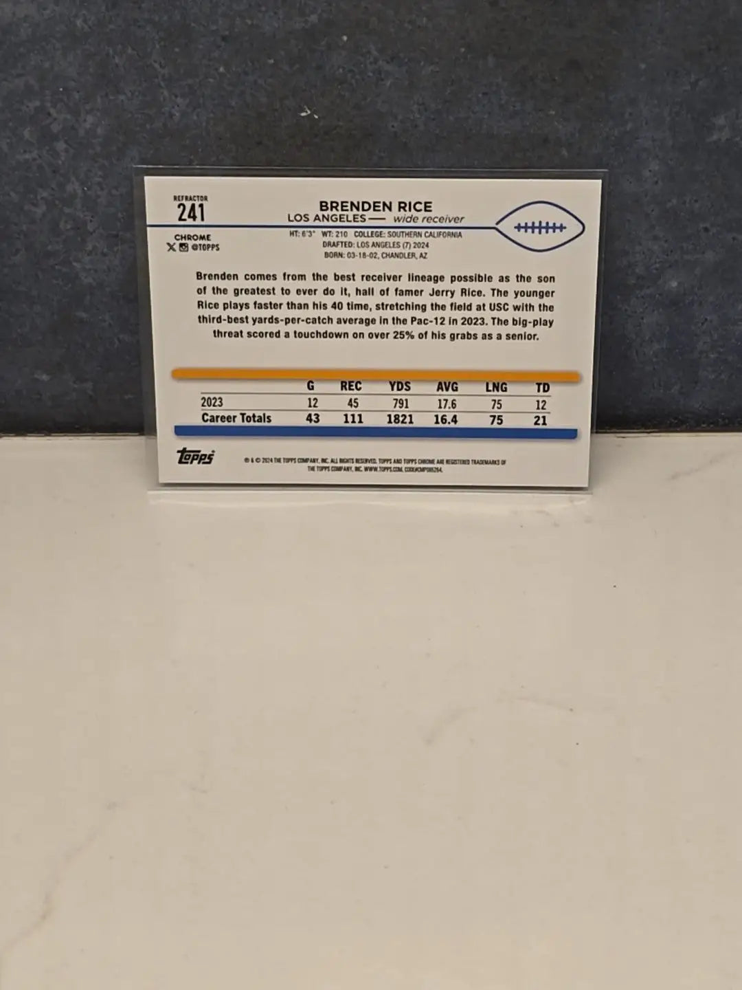 #241 2024 Topps Chrome Refractor Brenden Rice Rookie Los Angeles Chargers - Football Card Single