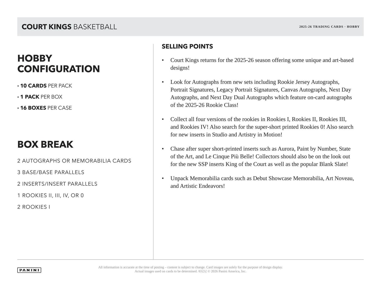 2025/26 Panini Court Kings Basketball Hobby Box | Columbia Sports Cards | Columbia Hobby - Sports Card Boxes - Toploaders - Card Savers.