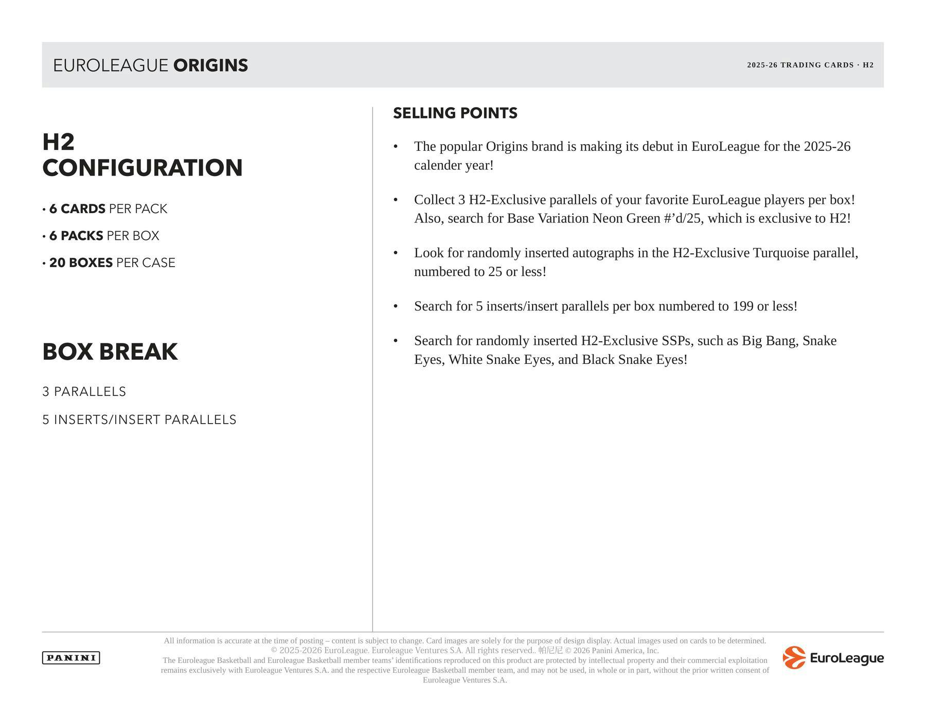 2025/26 Panini Origins EuroLeague Basketball H2 Box | Columbia Sports Cards | Columbia Hobby - Sports Card Boxes - Toploaders - Card Savers.