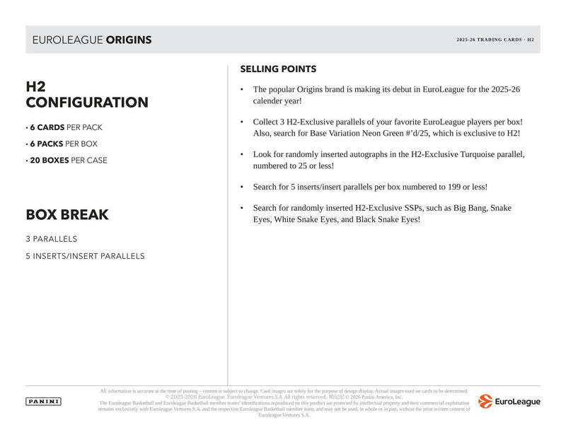 2025/26 Panini Origins EuroLeague Basketball H2 Box | Columbia Sports Cards | Columbia Hobby - Sports Card Boxes - Toploaders - Card Savers.