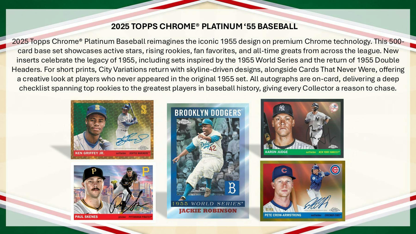 2025 Topps Chrome Platinum ’55 Baseball Hobby Box | Columbia Sports Cards | Columbia Hobby - Sports Card Boxes - Toploaders - Card Savers.