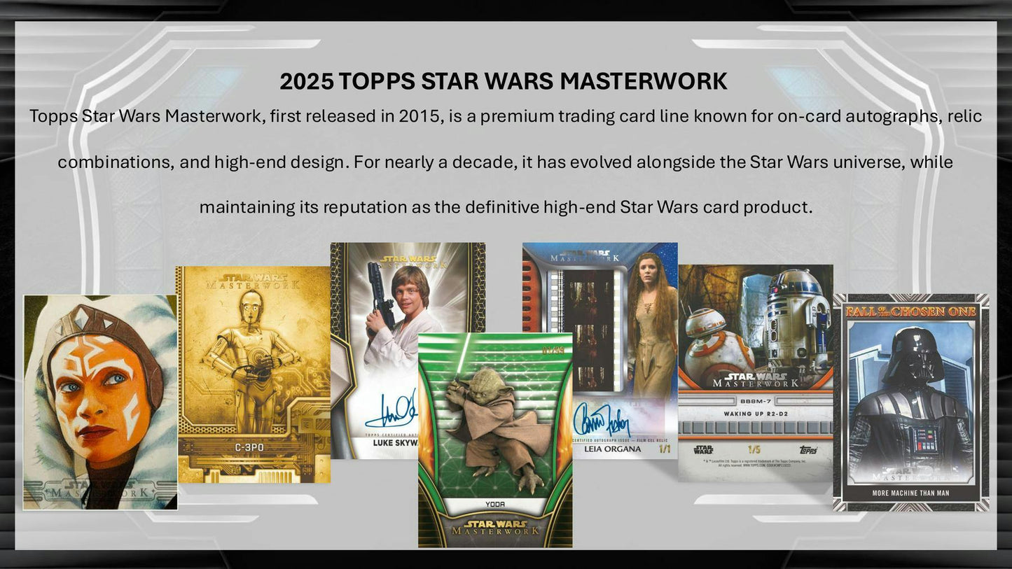 2025 Topps Star Wars Masterwork Hobby Box | Columbia Sports Cards | Columbia Hobby - Sports Card Boxes - Toploaders - Card Savers.