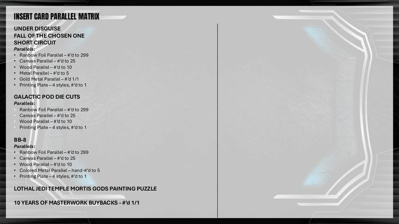 2025 Topps Star Wars Masterwork Hobby Box | Columbia Sports Cards | Columbia Hobby - Sports Card Boxes - Toploaders - Card Savers.