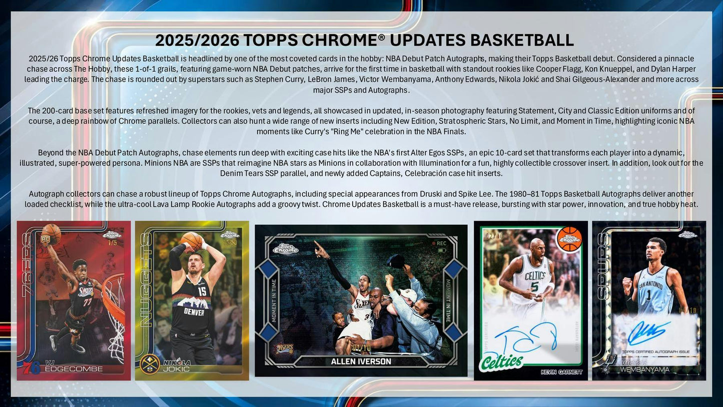 2025/26 Topps Chrome Update Series Basketball Blaster Box | Columbia Sports Cards | Columbia Hobby - Sports Card Boxes - Toploaders - Card Savers.