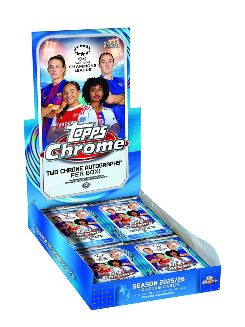 2025/26 Topps Chrome Women's UEFA Champions League Soccer Hobby Box
UWCL Chrome Trophy case hit insert
Queens of Football autograph card
Helix case hit soccer card