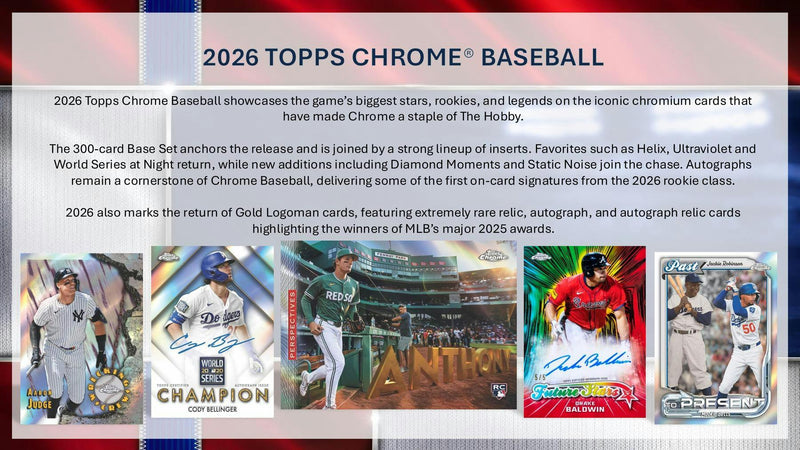 2026 Topps Chrome Baseball Blaster Box | Columbia Sports Cards | Columbia Hobby - Sports Card Boxes - Toploaders - Card Savers.