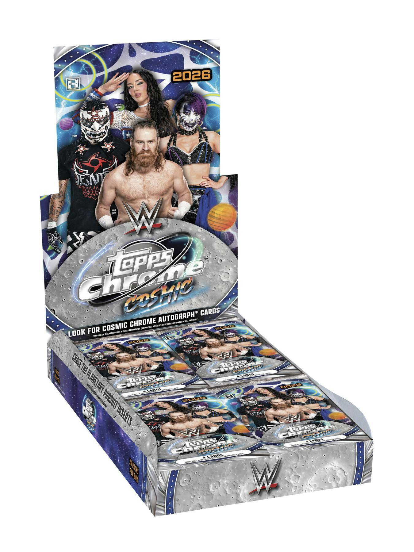 2026 Topps Cosmic Chrome WWE Wrestling Hobby Box
WWE Cosmic Chrome SuperFractor card
WWE Planetary Pursuit insert card