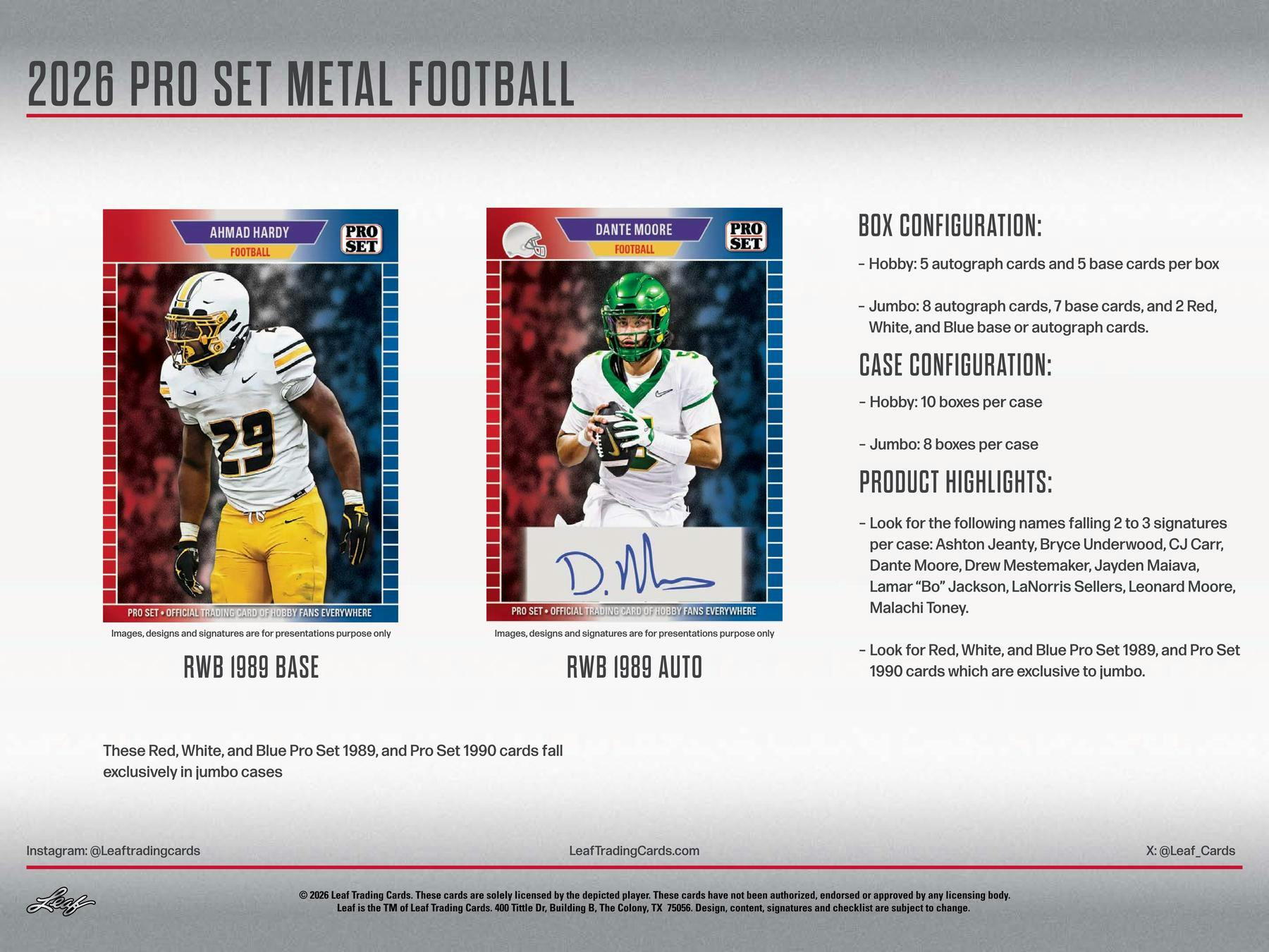 2026 Leaf Pro Set Metal Football Hobby Box | Columbia Sports Cards | Columbia Hobby - Sports Card Boxes - Toploaders - Card Savers.
