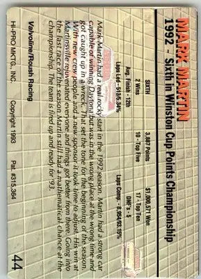 Mark Martin - 1993 Action Packed - #44 - Racing - Racing Card Single