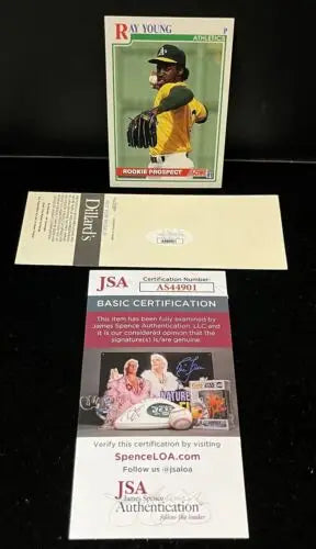 Ray Young baseball card with authentication from Oakland Athletics Spring Training