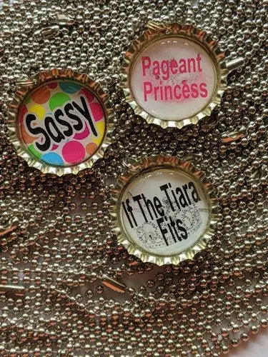 3 - bottle cap pendants Pageant Princess Sassy necklaces - General Merchandise