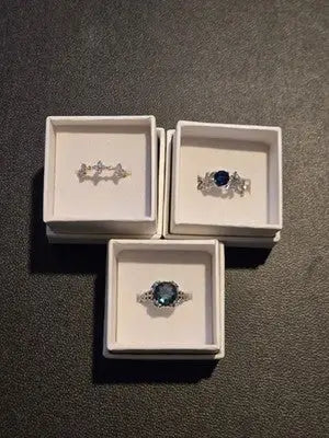 3 Gemstone Ring Lot Womens Blue Green Opal CZ Silver (Gold Plated) Size Unknown - General Merchandise