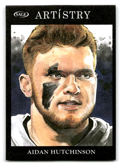 Sage Artistry Aidan Hutchinson trading card featuring Michigan Lion #91 silver canvas
