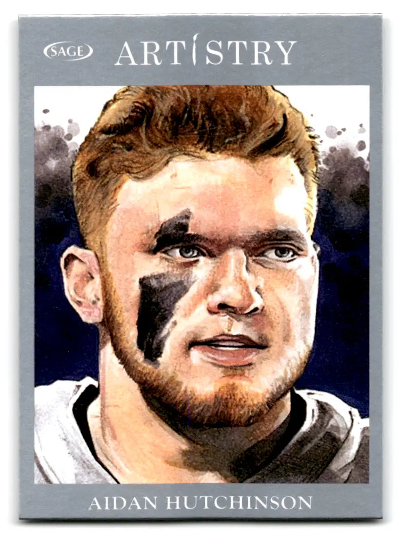 Sage Artistry Aidan Hutchinson trading card featuring Michigan Lion logo and silver design