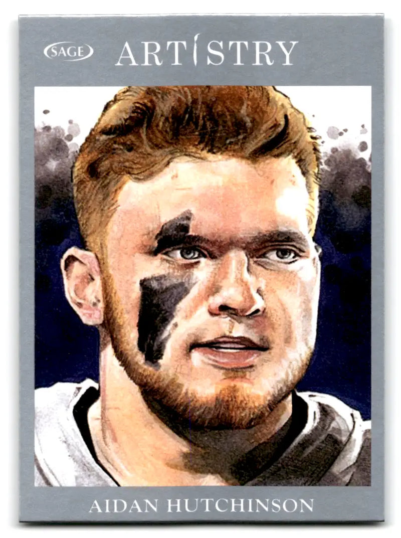 Sage Artistry Aidan Hutchinson trading card featuring Michigan Lion logo and silver design