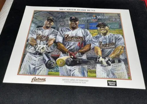 Baseball player commemorative print featuring Lance Berkman, Carlos Lee, and Pudge Rodriguez