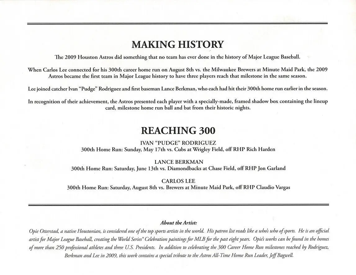 Baseball milestone tribute featuring Lance Berkman, Carlos Lee, and Pudge Rodriguez Art Print