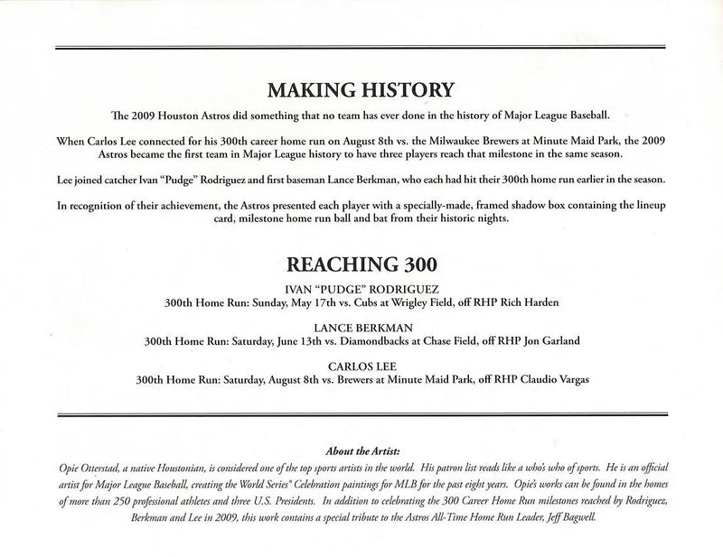 Baseball milestone tribute featuring Lance Berkman, Carlos Lee, and Pudge Rodriguez Art Print