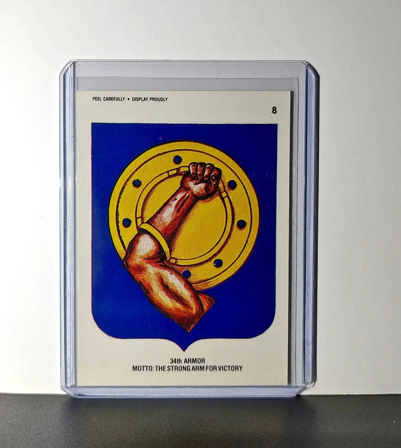 34th Armor Motto: The Strong Arm for Victory 1991 Topps Desert Storm #8 Sticker