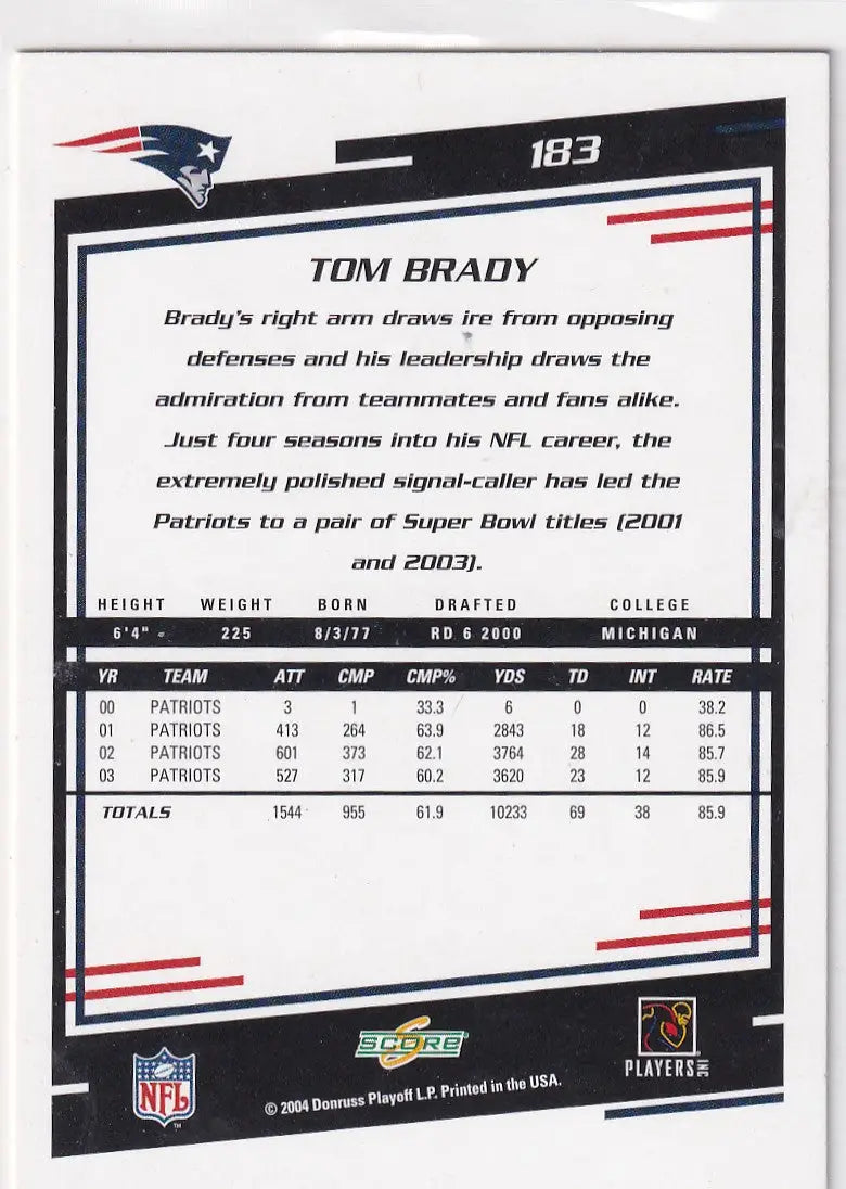 2004 DONRUSS #183 TOM BRADY- NEW ENGLAND PATRIOTS