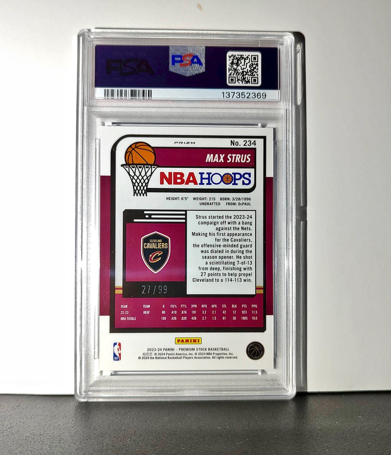 Max Strus 2023 Panini Hoops Premium #234 27/99 Blue Disco Prizm PSA 9 Mint