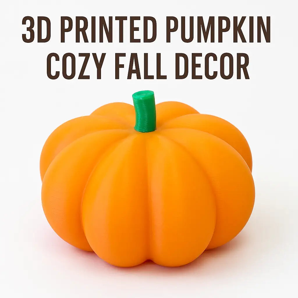 3D printed orange pumpkin with green stem for cozy autumn fall decor tabletop ornament