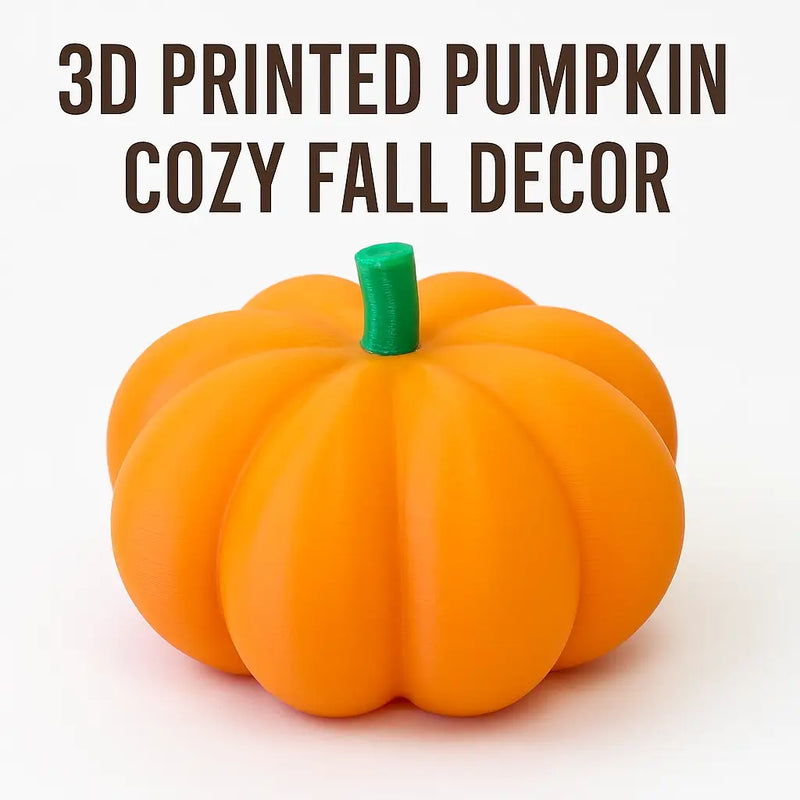 3D printed orange pumpkin with green stem for cozy autumn fall decor tabletop ornament