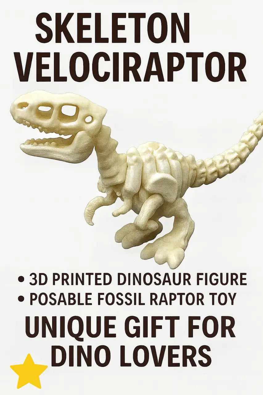 3D Printed Skeleton Velociraptor – Posable Fossil Raptor Toy - Dinosaurs - Other